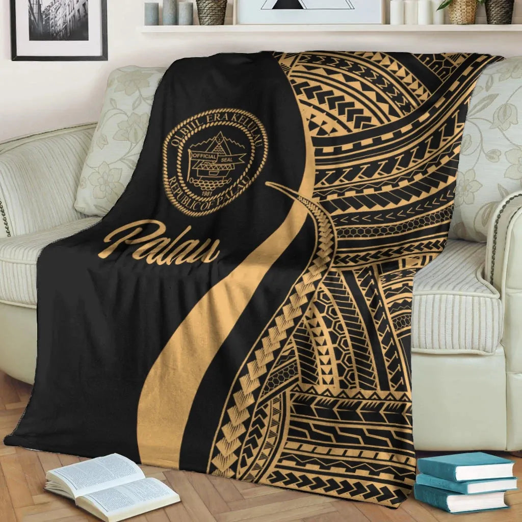 Palau Premium Blanket - Gold Polynesian Tentacle Tribal Pattern Crest
