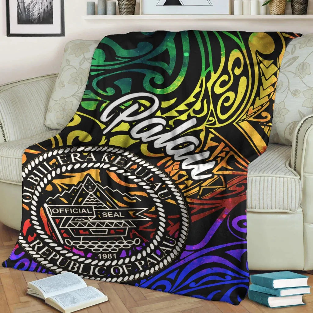 Palau Premium Blanket - Rainbow Polynesian Pattern
