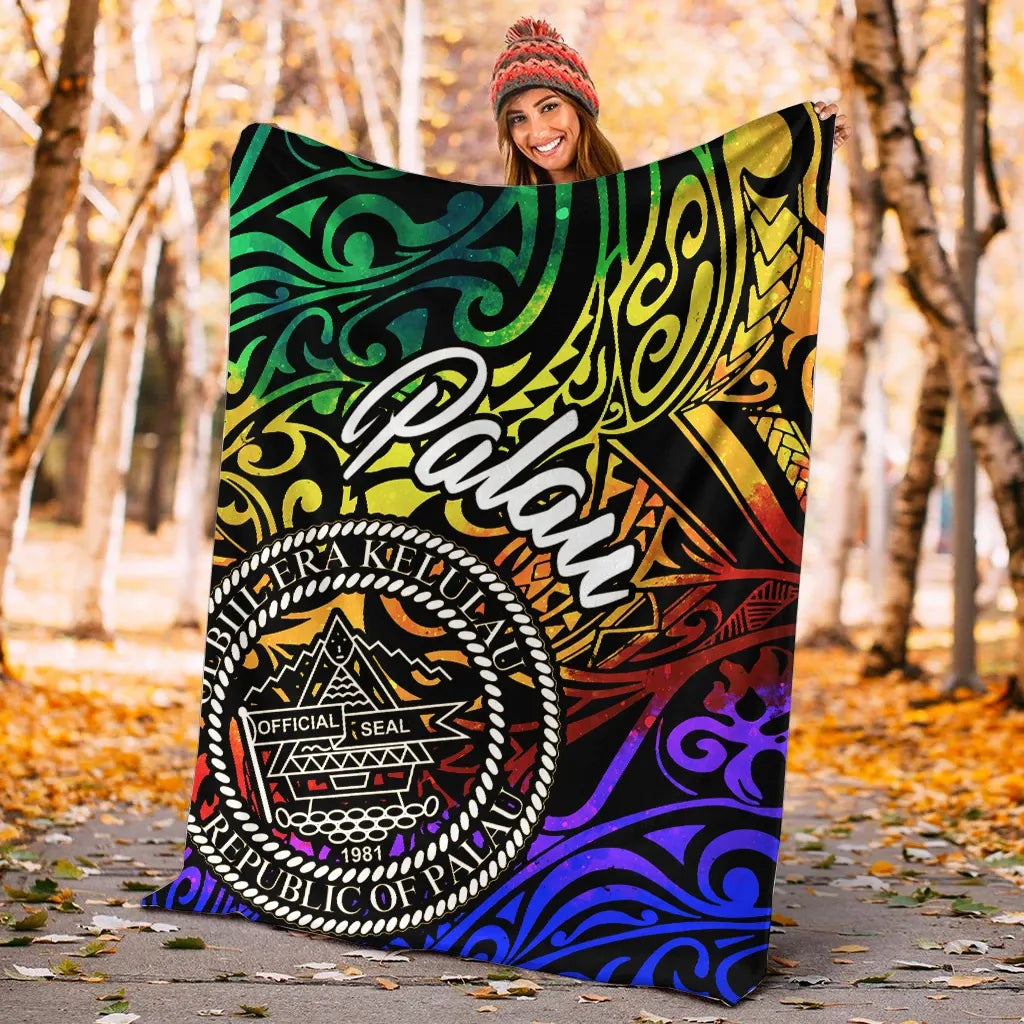 Palau Premium Blanket - Rainbow Polynesian Pattern
