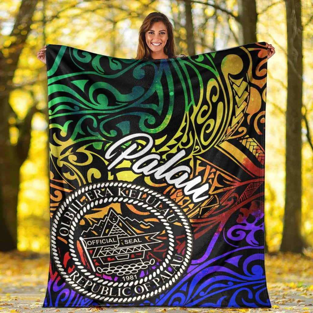 Palau Premium Blanket - Rainbow Polynesian Pattern