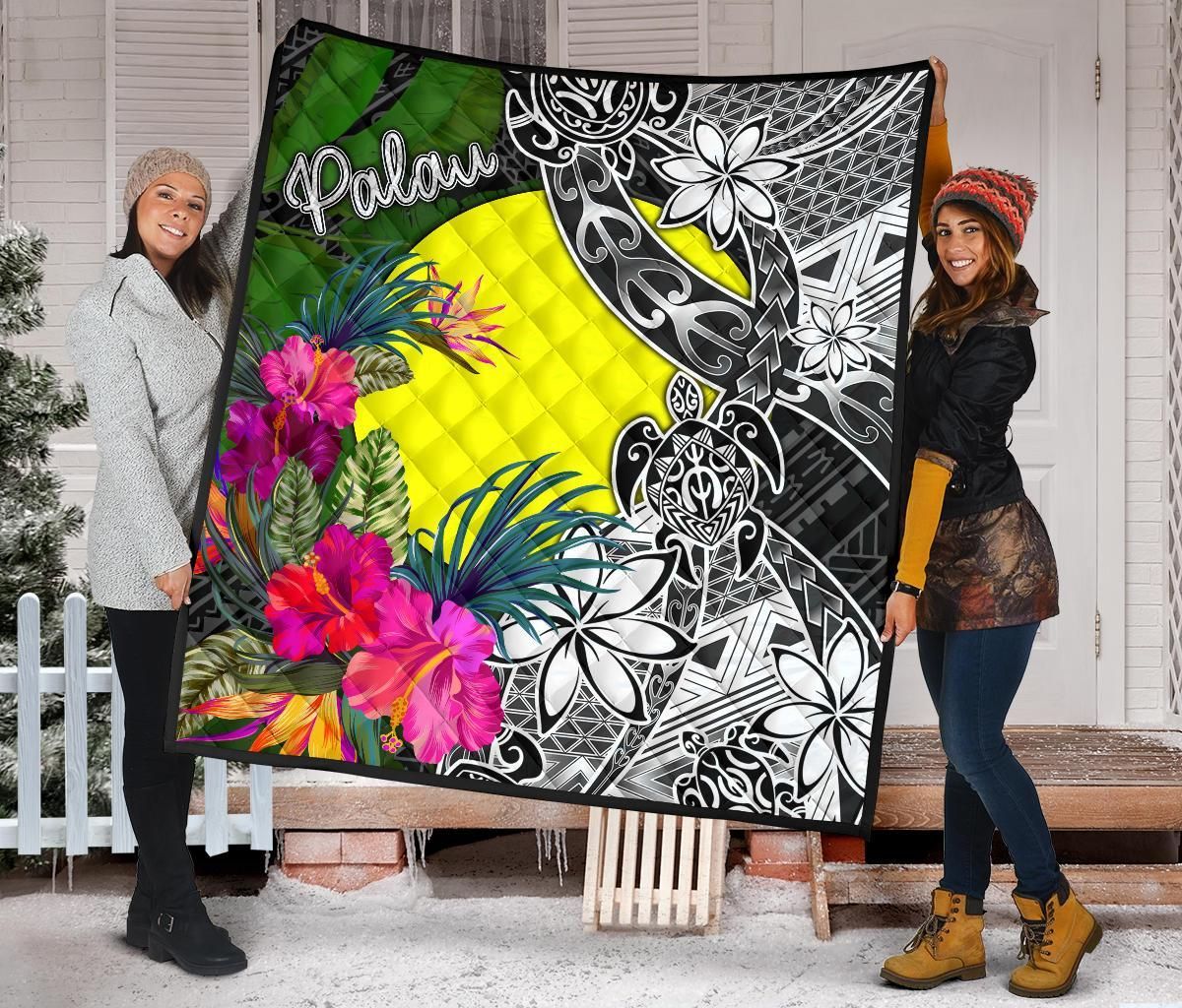 Palau Premium Quilt - Turtle Plumeria Banana Leaf