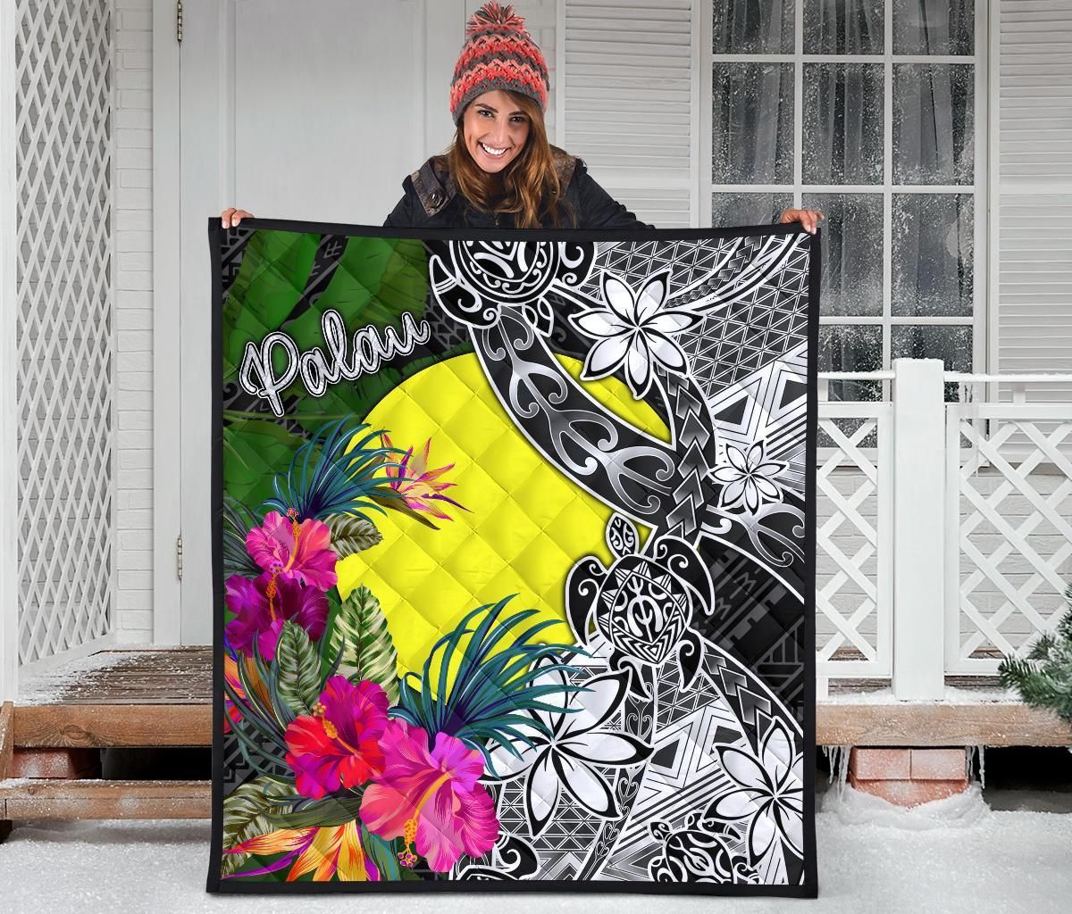 Palau Premium Quilt - Turtle Plumeria Banana Leaf