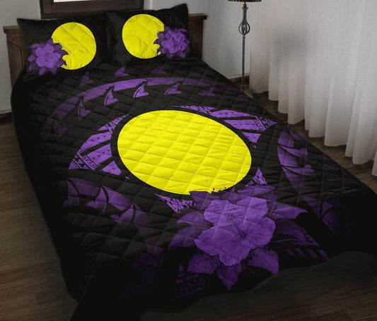 Palau Polynesian Quilt Bed Set Hibiscus Purple