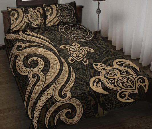 Palau Quilt Bed Set - Gold Tentacle Turtle