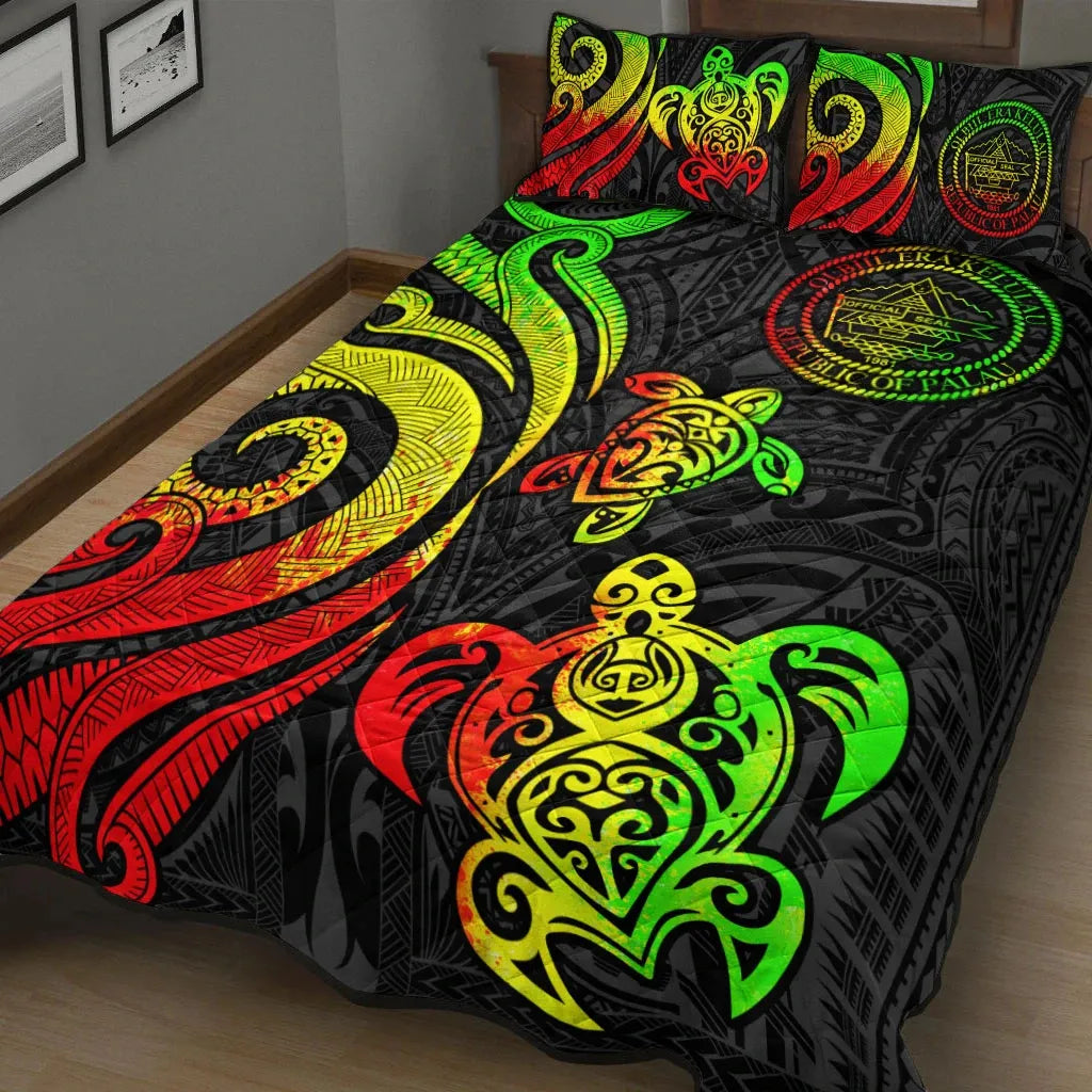 Palau Quilt Bed Set - Reggae Tentacle Turtle