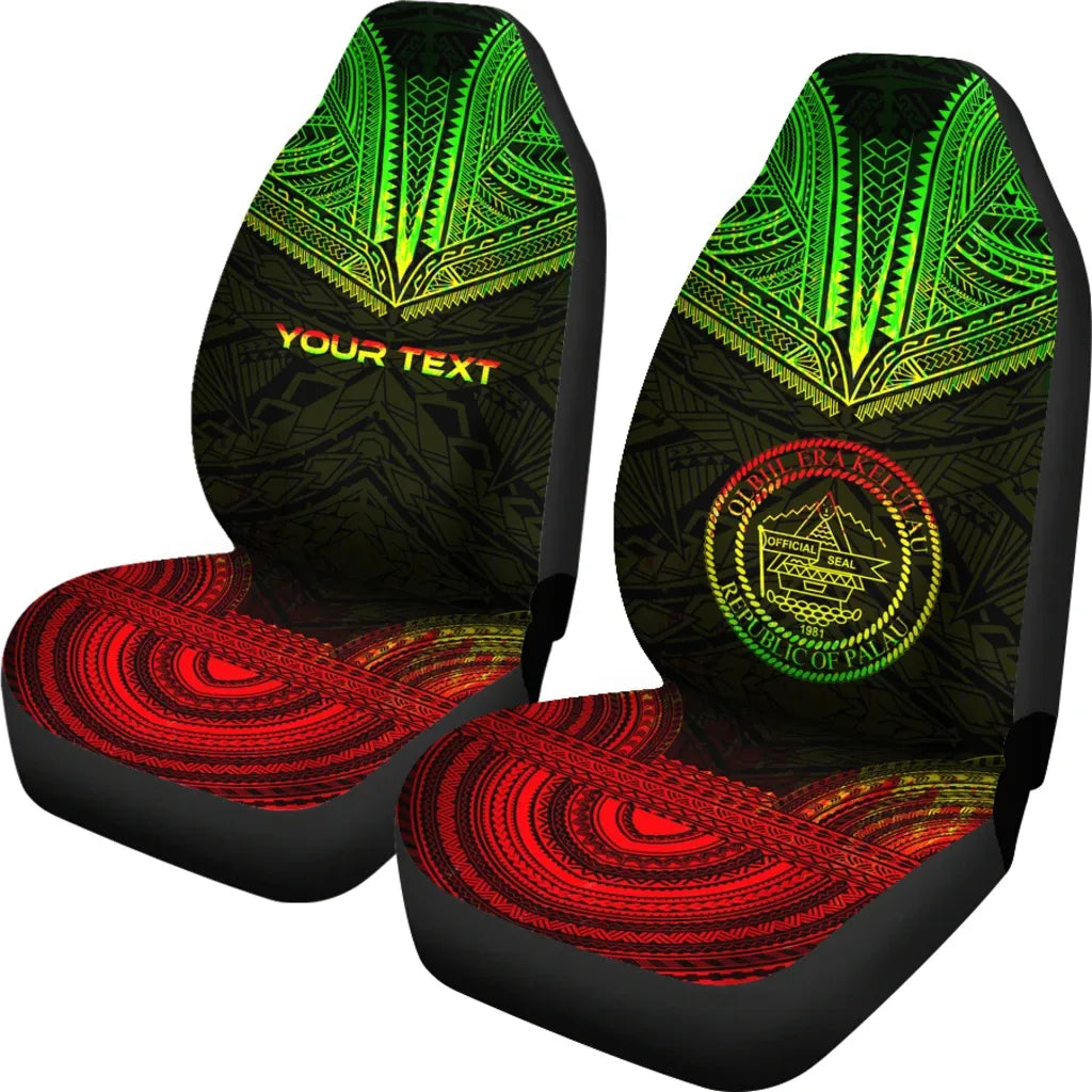 Palau Custom Personalised Car Seat Cover - Palau Seal Polynesian Chief Tattoo Reggae Version