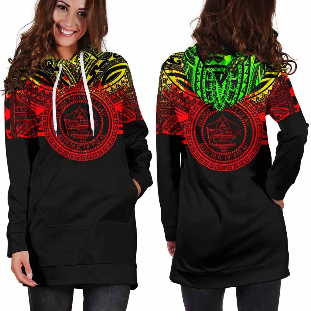 Palau Female Hoodie Dress - Palau Coat Of Arms Polynesian Reggae Color