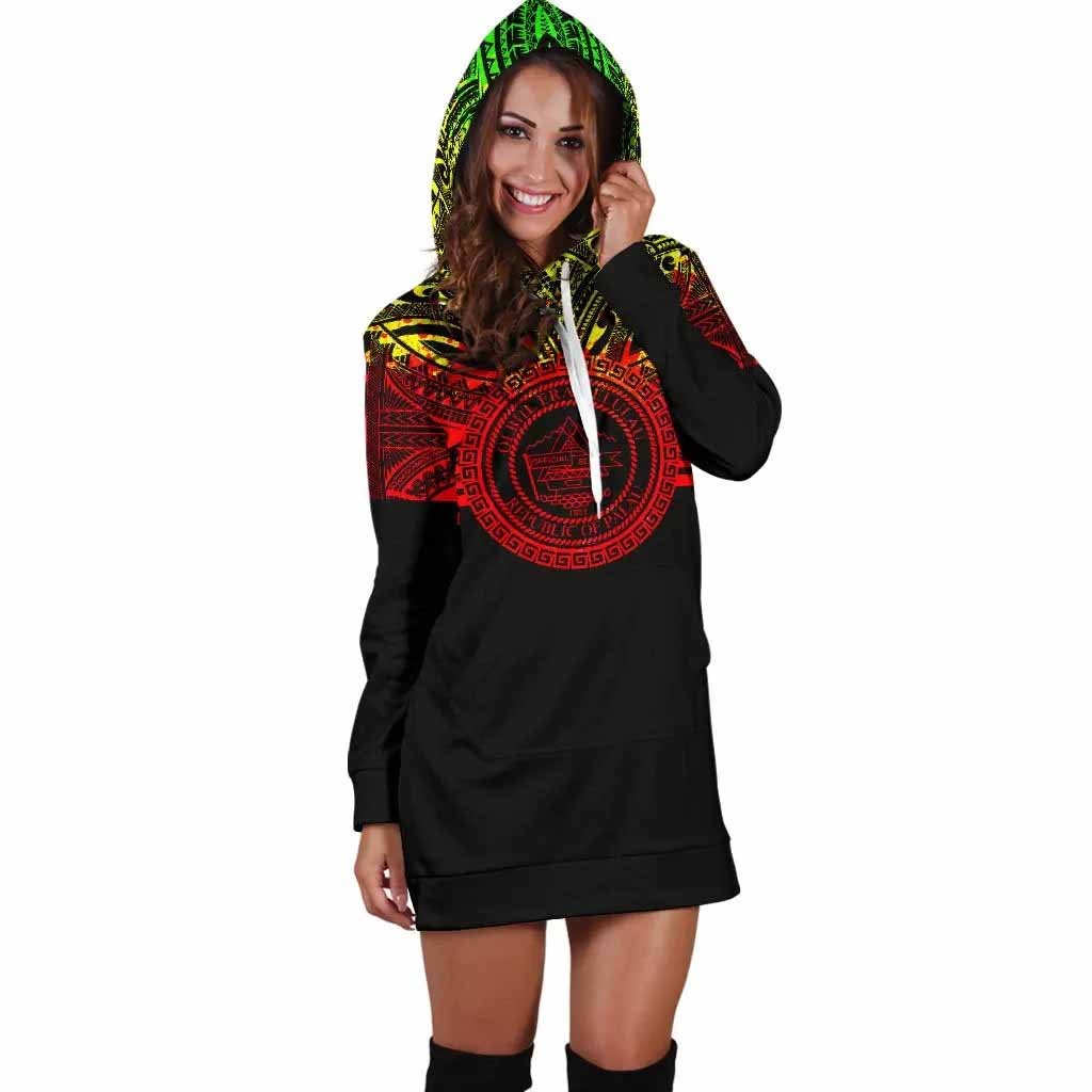 Palau Female Hoodie Dress - Palau Coat Of Arms Polynesian Reggae Color