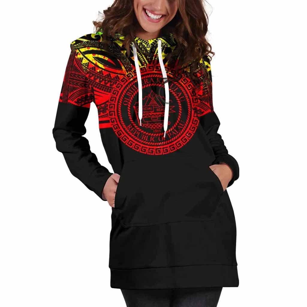 Palau Female Hoodie Dress - Palau Coat Of Arms Polynesian Reggae Color
