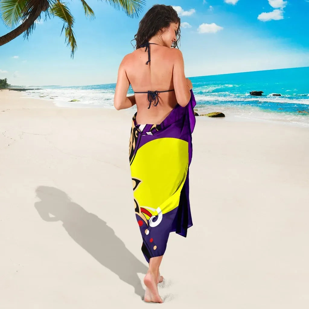 Palau Sarong - Tribal Flower With Special Turtles Purple Color