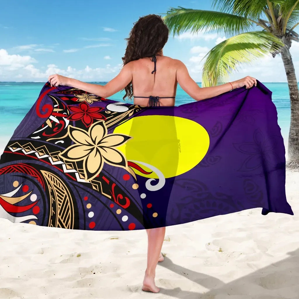 Palau Sarong - Tribal Flower With Special Turtles Purple Color