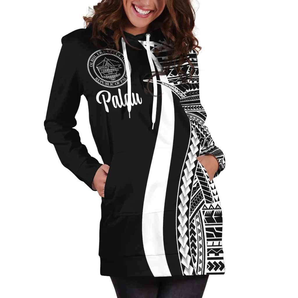 Palau Female Hoodie Dress - White Polynesian Tentacle Tribal Pattern