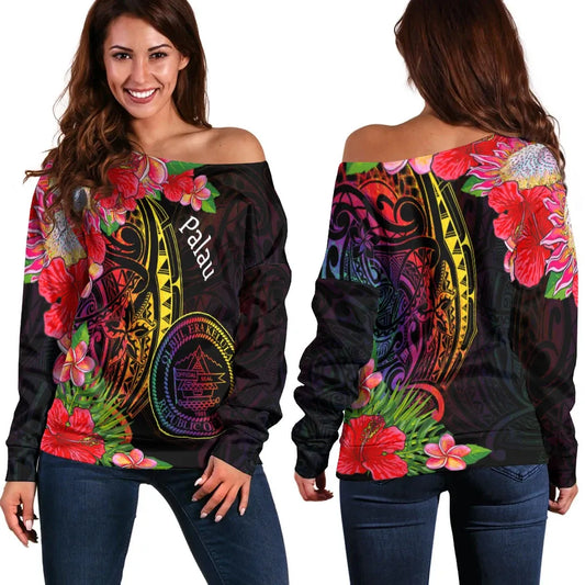 Palau Women Off Shoulder Sweater - Tropical Hippie Style
