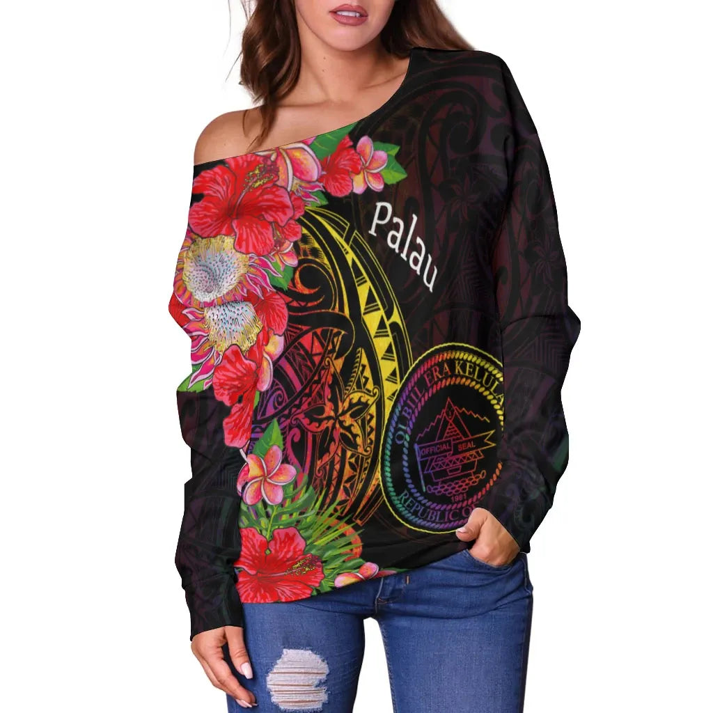Palau Women Off Shoulder Sweater - Tropical Hippie Style