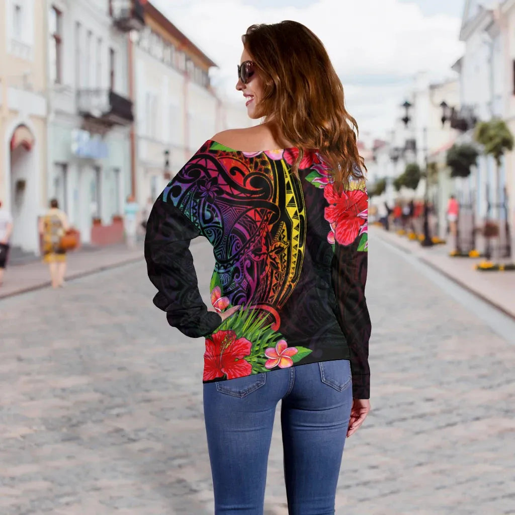 Palau Women Off Shoulder Sweater - Tropical Hippie Style