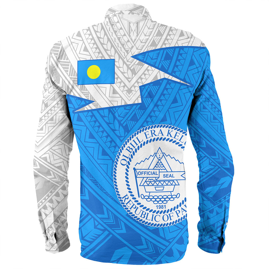 Palau Long Sleeve Shirt Polynesian Tattoo Flag And Coat Of Arms