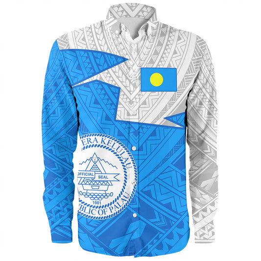 Palau Long Sleeve Shirt Polynesian Tattoo Flag And Coat Of Arms