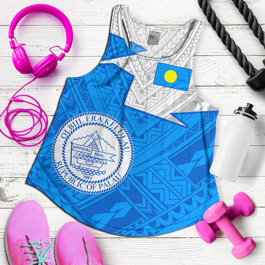 Palau Women Tank Polynesian Tattoo Flag And Coat Of Arms