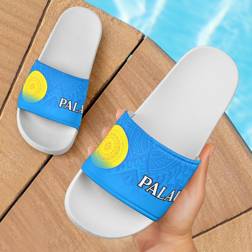 Palau Flag Color With Traditional Patterns Slide Sandals