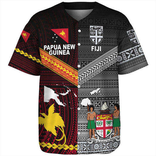 Fiji And Papua Baseball Shirt Polynesian And Tapa Together