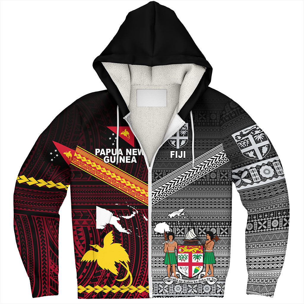 Fiji And Papua Sherpa Hoodie Polynesian And Tapa Together