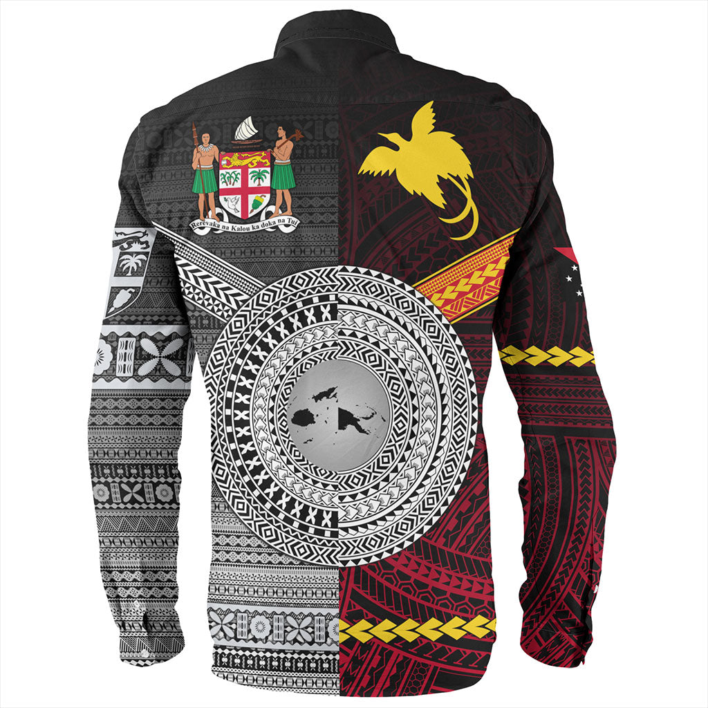 Fiji And Papua Long Sleeve Shirt Polynesian And Tapa Together