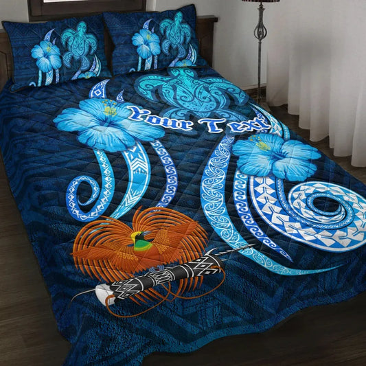 Papua New Guinea Personalised Quilt Bed Set - Turtle and Tribal Tattoo Of Polynesian