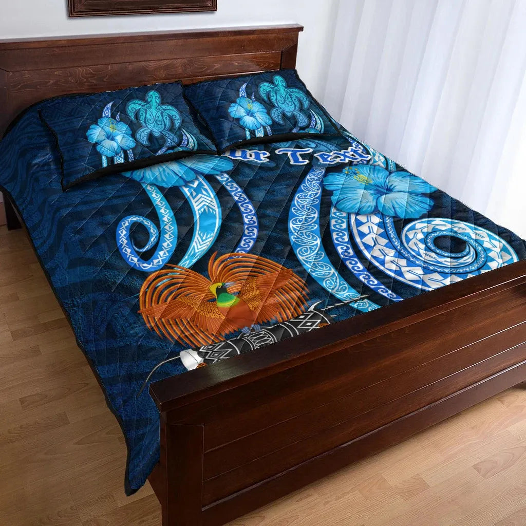Papua New Guinea Personalised Quilt Bed Set - Turtle and Tribal Tattoo Of Polynesian