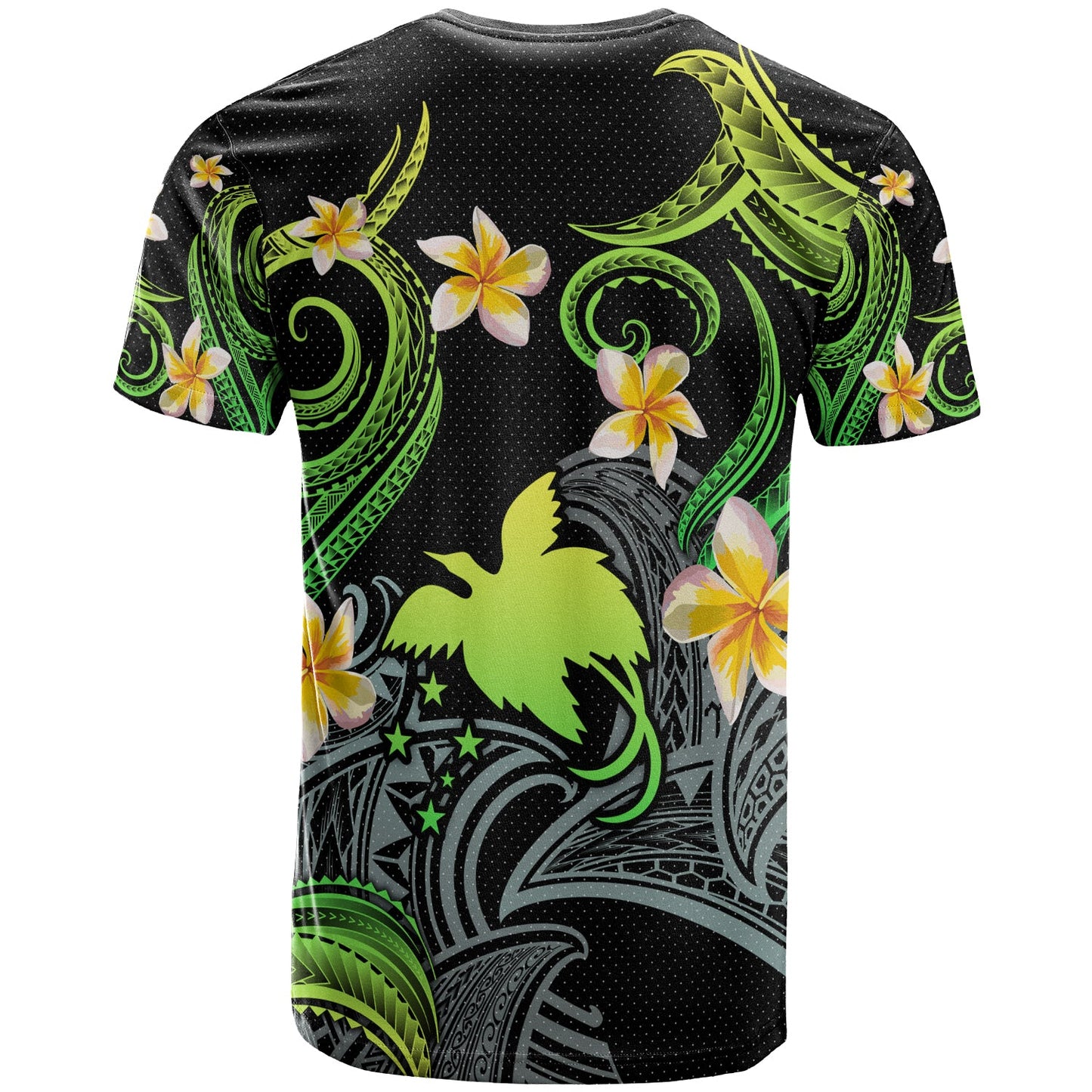 Papua New Guinea T-shirt - Custom Personalised Polynesian Waves with Plumeria Flowers (Green)