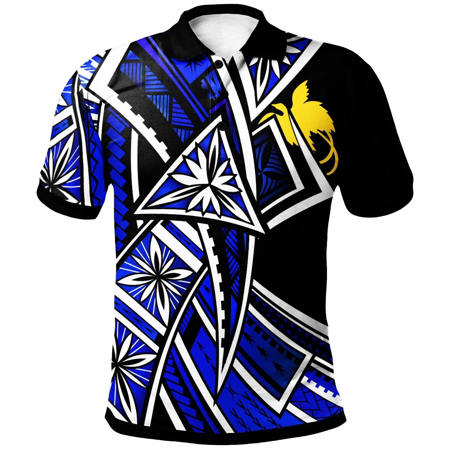 Papua Polo Shirt - Tribal Flower Special Pattern Blue Color