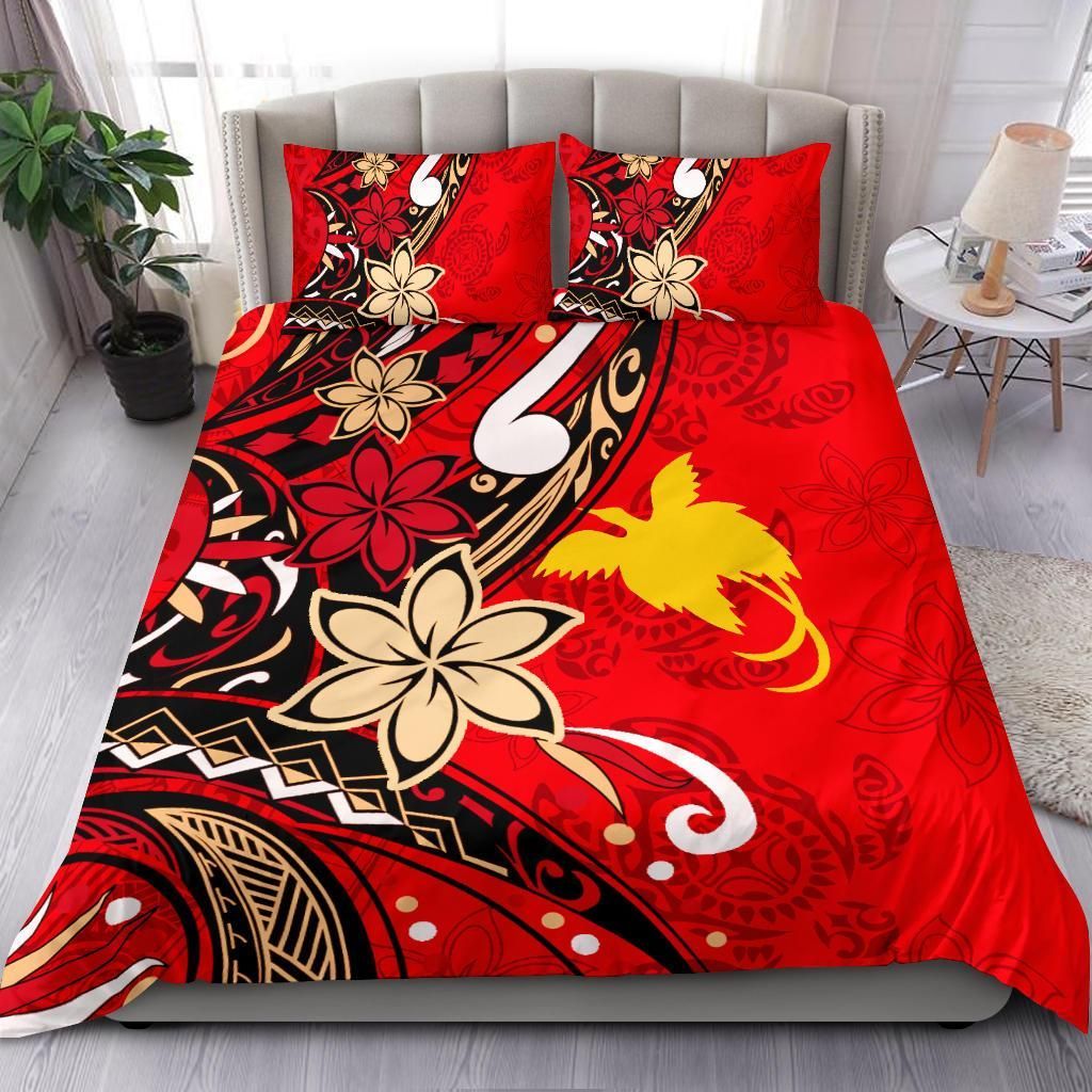 Papua Polynesian Bedding Set - Tribal Flower With Special Turtles Red Color