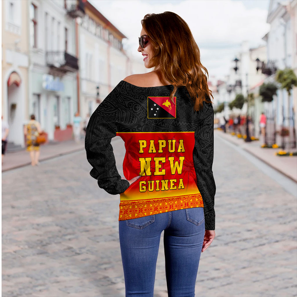 Papua New Guinea Off Shoulder Sweatshirt Tribal Pattern Traditional Culture
