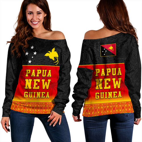 Papua New Guinea Off Shoulder Sweatshirt Tribal Pattern Traditional Culture