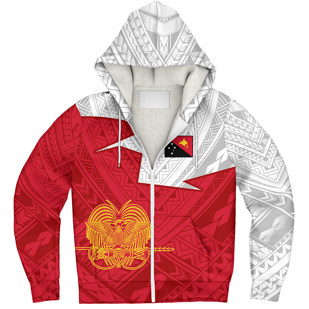 Papua New Guinea Sherpa Hoodie Polynesian Tattoo Flag And Coat Of Arms