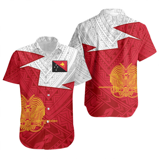 Papua New Guinea Short Sleeve Shirt Polynesian Tattoo Flag And Coat Of Arms
