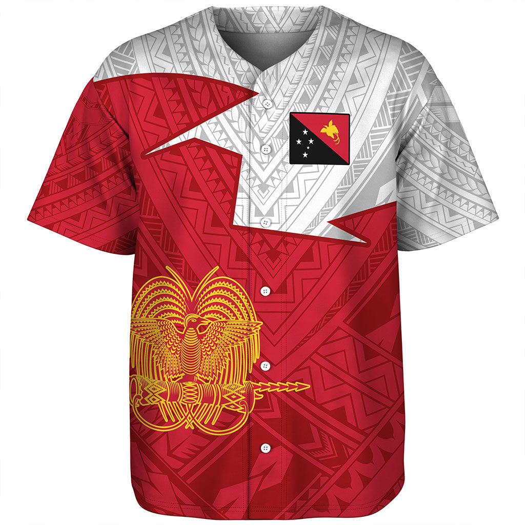 Papua New Guinea Baseball Shirt Polynesian Tattoo Flag And Coat Of Arms