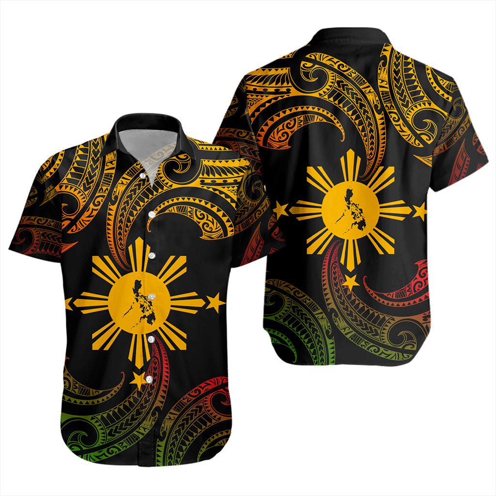 Philippines Filipinos Short Sleeve Shirt Tribal Polynesian Wave Tattoo