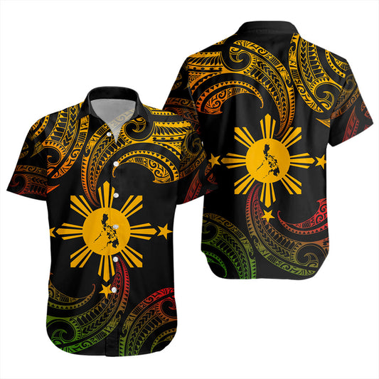 Philippines Filipinos Short Sleeve Shirt Tribal Polynesian Wave Tattoo