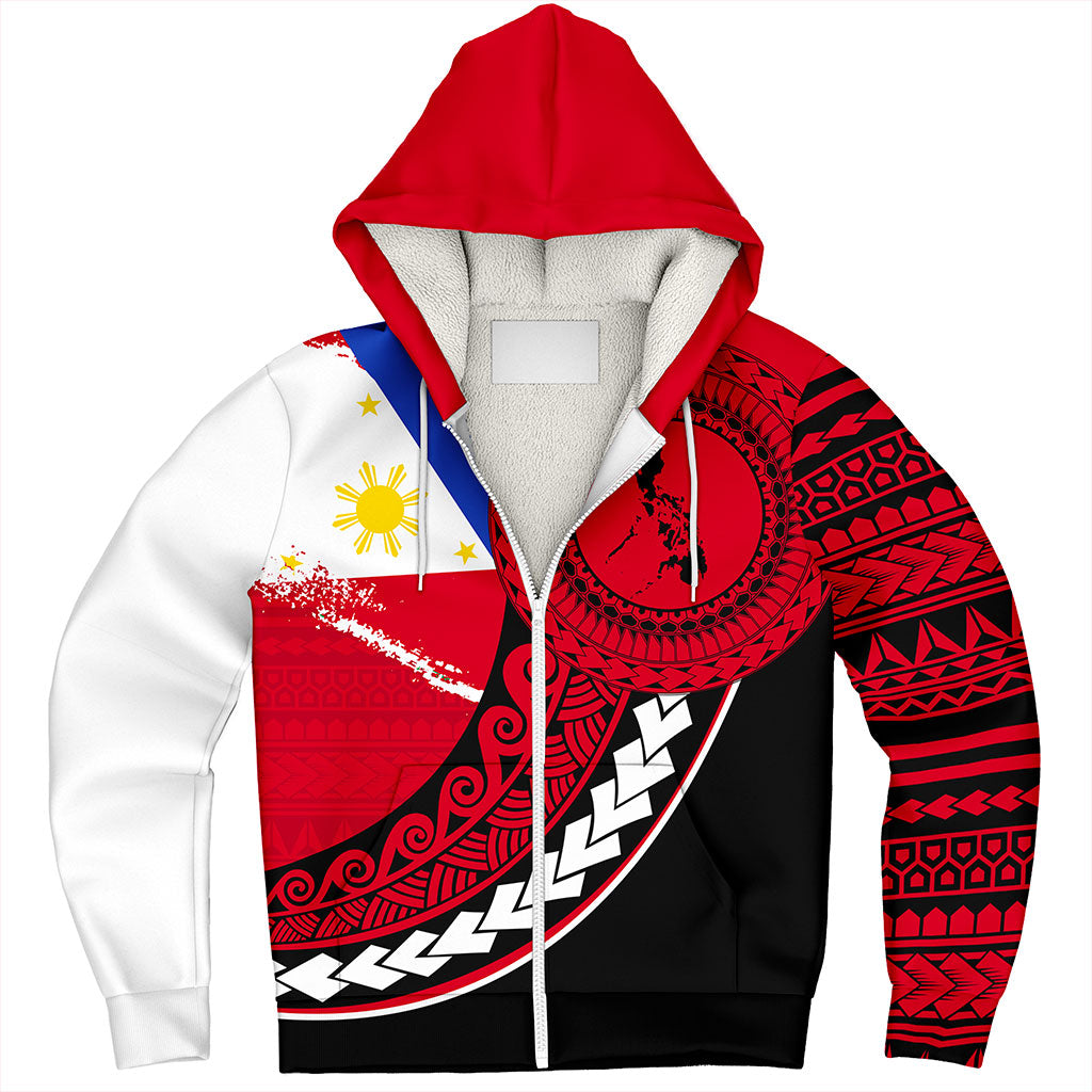 Philippines Filipinos Sherpa Hoodie Flag And Map Pattern Circle Style