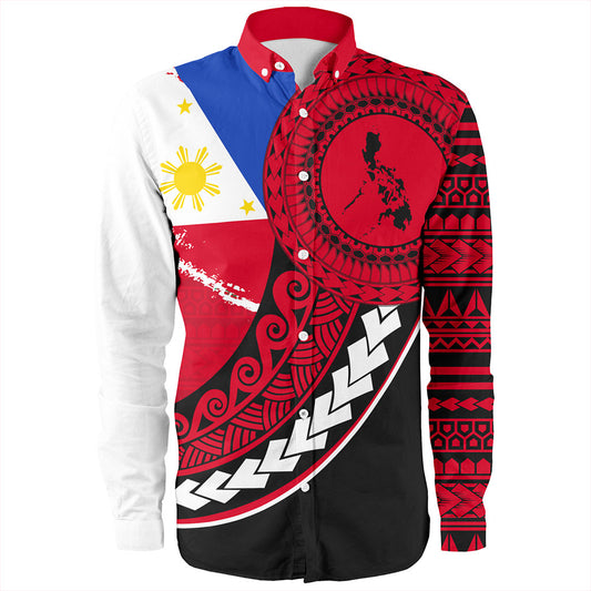 Philippines Filipinos Long Sleeve Shirt Flag And Map Pattern Circle Style