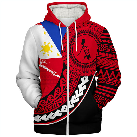 Philippines Filipinos Sherpa Hoodie Flag And Map Pattern Circle Style