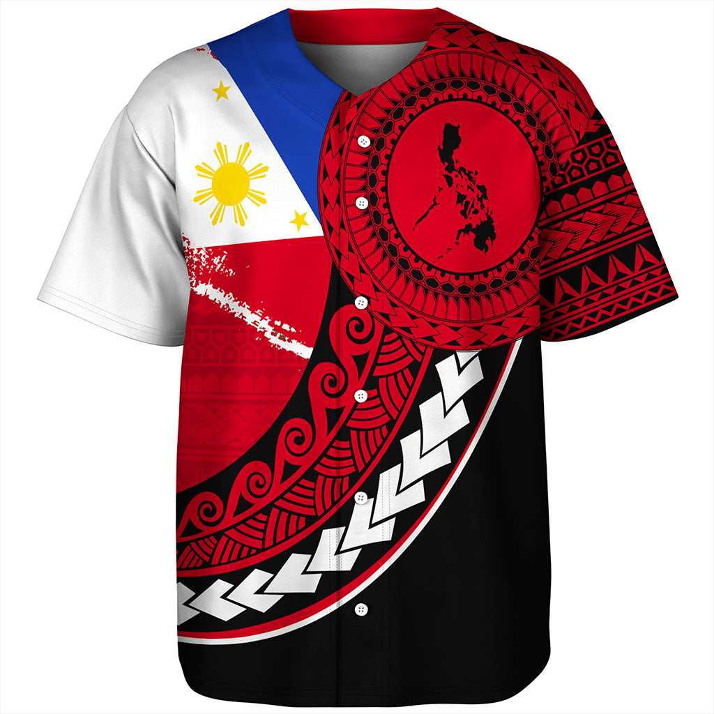 Philippines Filipinos Baseball Shirt Flag And Map Pattern Circle Style