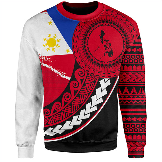 Philippines Filipinos Sweatshirt Flag And Map Pattern Circle Style