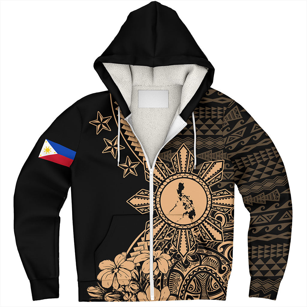 Philippines Filipinos Sherpa Hoodie Star With Tribal Flower Design