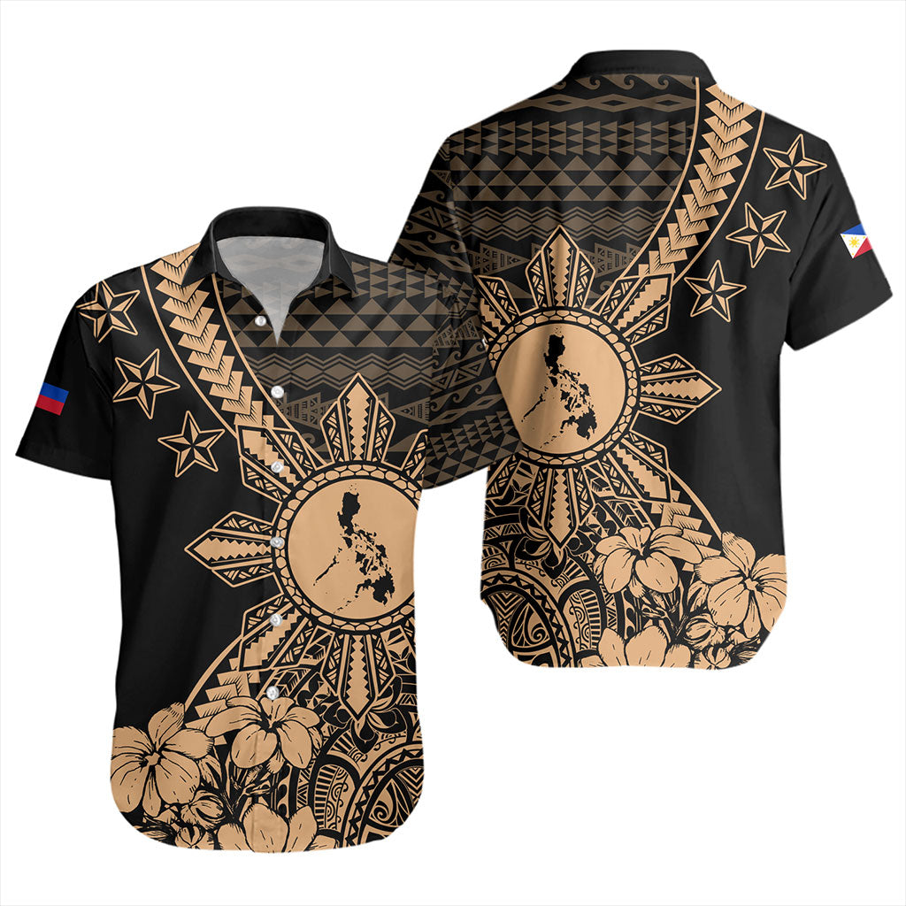 Philippines Filipinos Short Sleeve Shirt Star With Tribal Flower Design