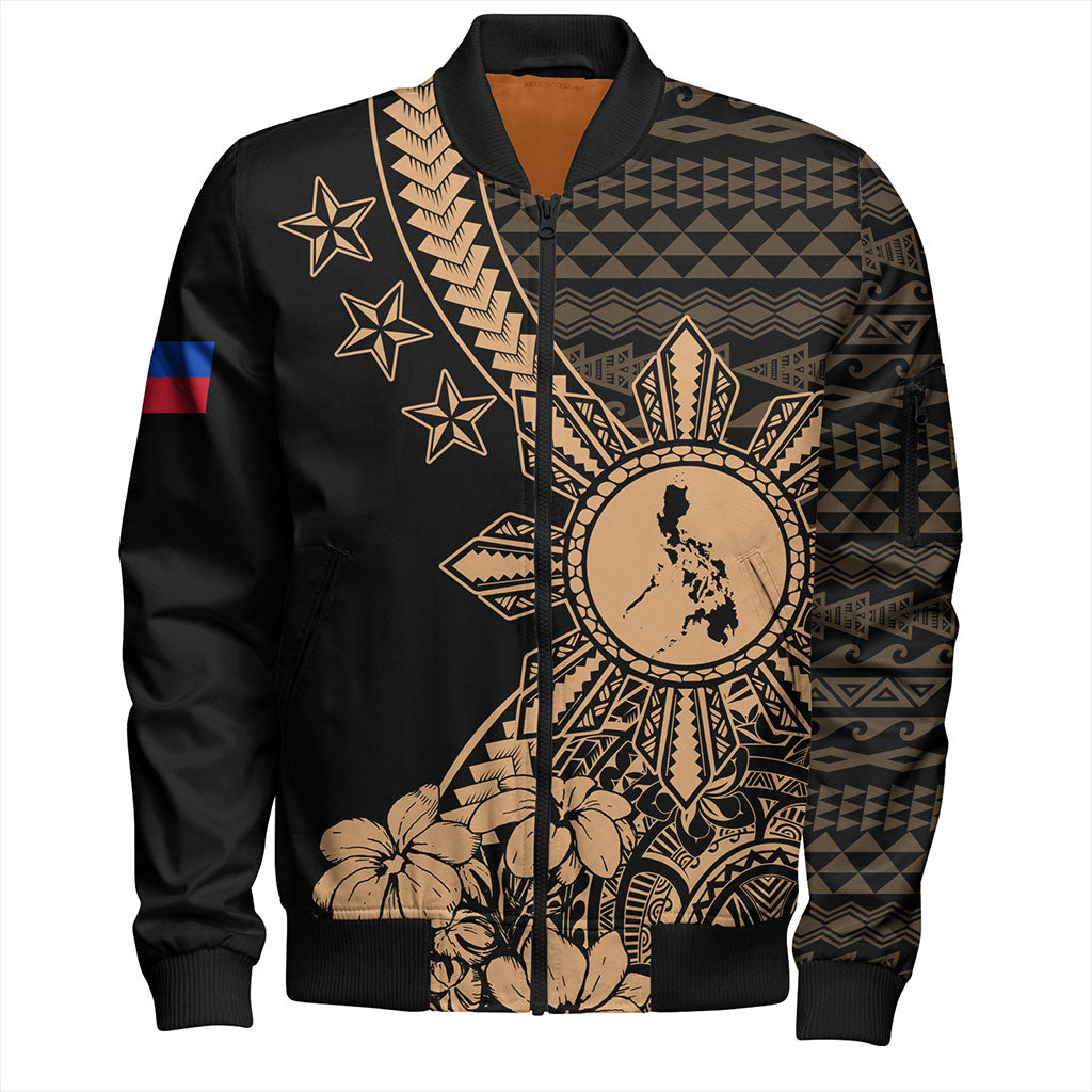 Philippines Filipinos Bomber Jacket Star With Tribal Flower Design