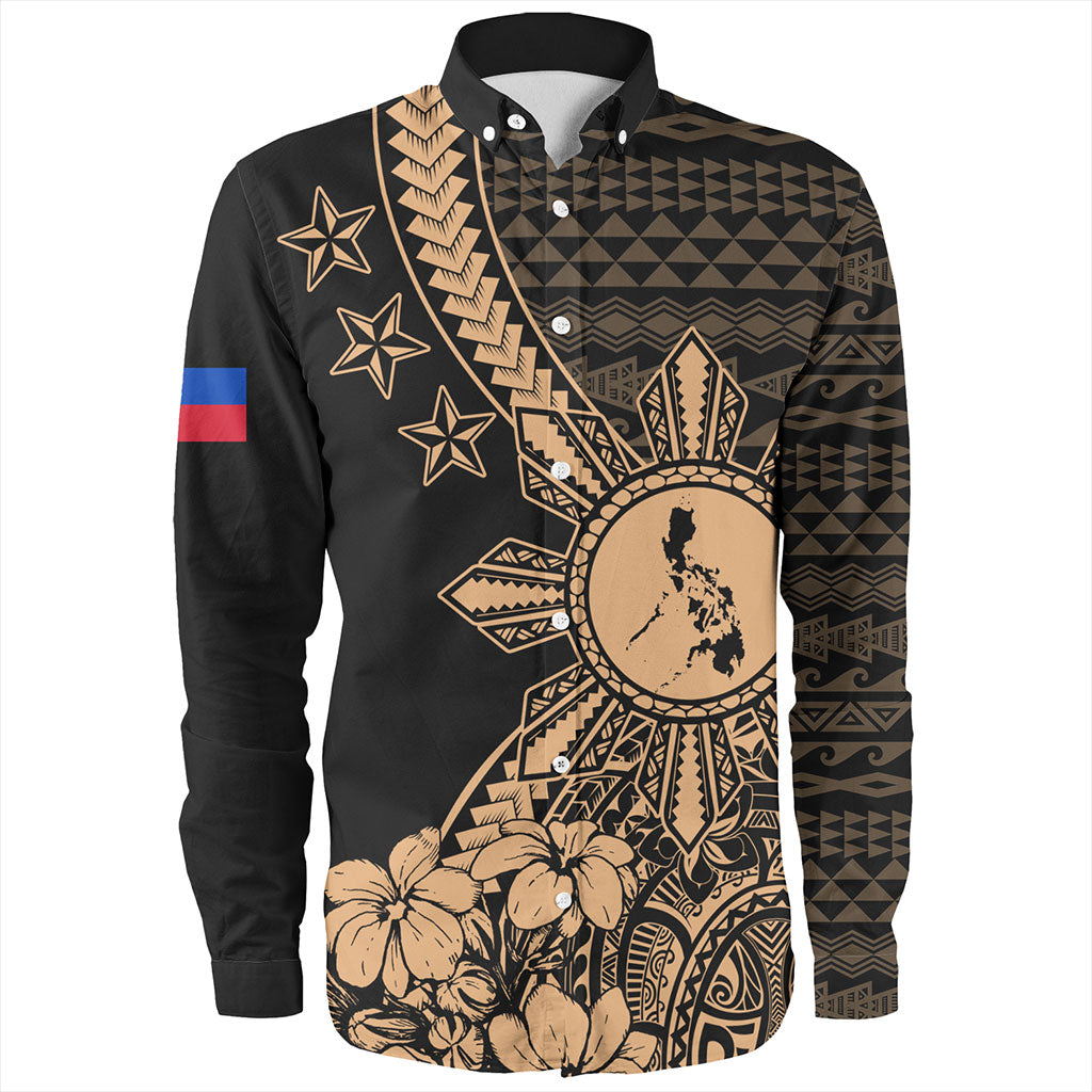 Philippines Filipinos Long Sleeve Shirt Star With Tribal Flower Design
