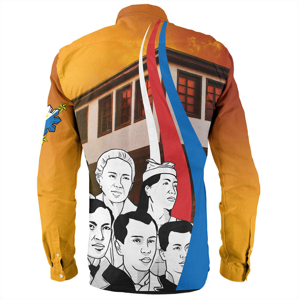 Philippines Filipinos Long Sleeve Shirt National Heroes Flag Sun And Star