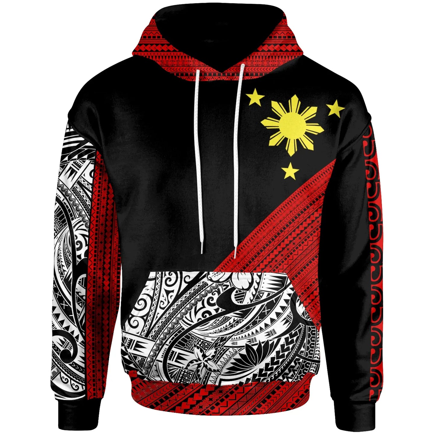 Philippines Custom Personalised Hoodie - Diagonal Pattern Red