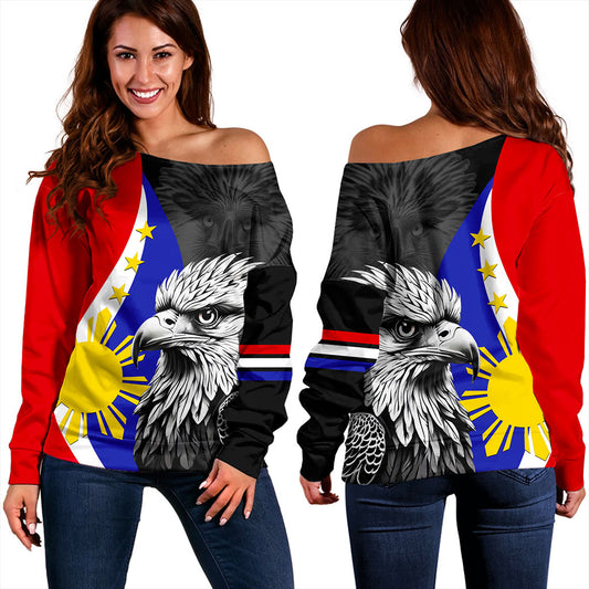 Philippines Filipinos Off Shoulder Sweatshirt Flag Eagles Animal Style
